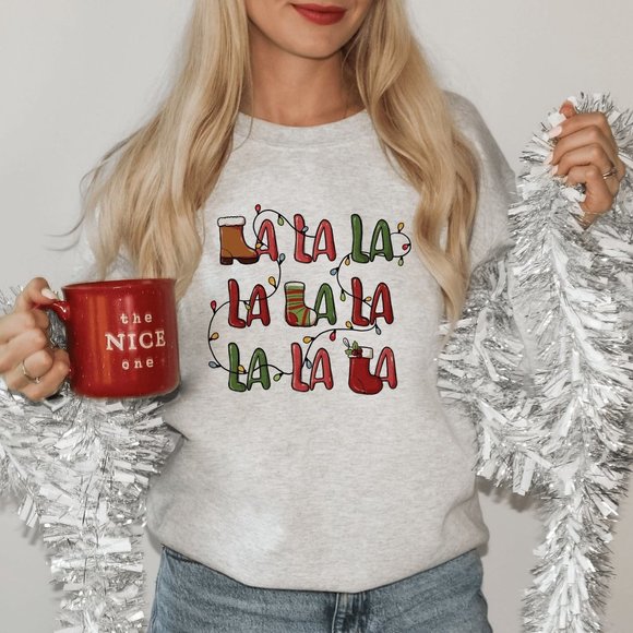 La-La-La Festive Notes Light Grey Sweatshirt - Picture 2 of 6